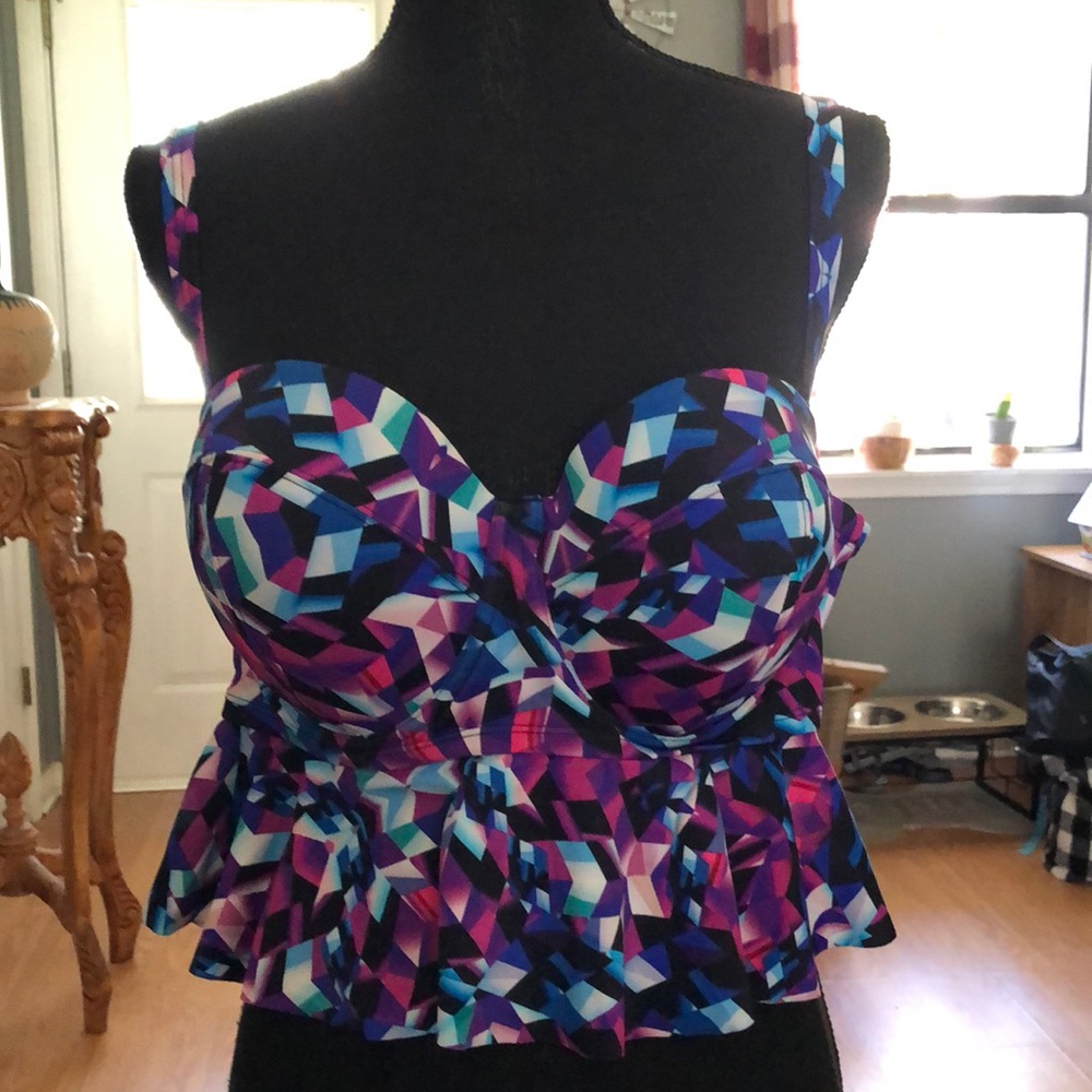 Torrid Geo Peplum Blue Tankini Top with Strap